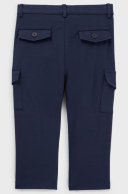 Kids' cargo trousers in stretch piqu&eacute;, Dark Blue