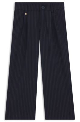 Kids' suit trousers in striped stretch fabric, Dark Blue
