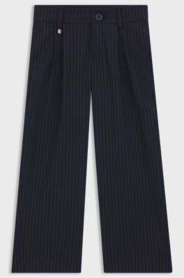 Pantaloni eleganti per bambini in tessuto elasticizzato a righe, Blu scuro