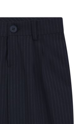 Kids' suit trousers in striped stretch fabric, Dark Blue