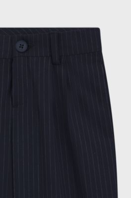Pantaloni eleganti per bambini in tessuto elasticizzato a righe, Blu scuro