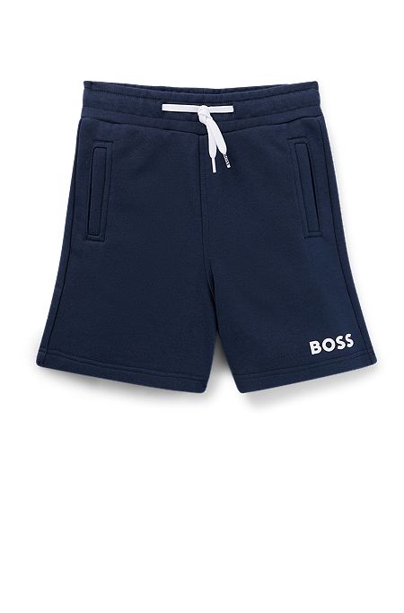 Kids' regular-fit fleece shorts with logo print, Dark Blue