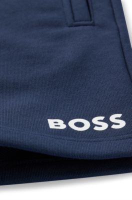 Kids' regular-fit fleece shorts with logo print, Dark Blue