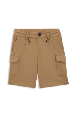 Kids' cargo shorts in stretch fabric with drawstring waist, Brown