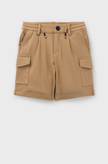 Kids' cargo shorts in stretch fabric with drawstring waist, Brown