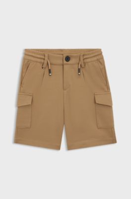 Kids' cargo shorts in stretch fabric with drawstring waist, Brown