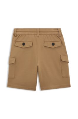 Kids' cargo shorts in stretch fabric with drawstring waist, Brown