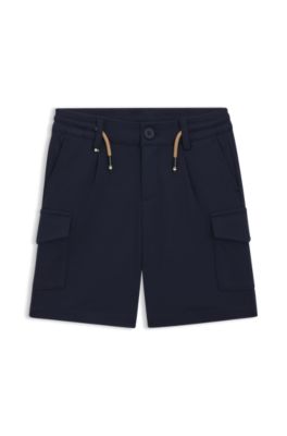 Kids' cargo shorts in stretch fabric with drawstring waist, Dark Blue