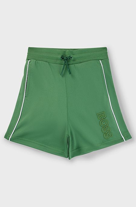 Kids' drawstring shorts with embroidered logo, Dark Green