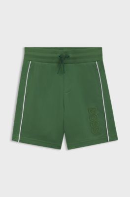 Kids' drawstring shorts with embroidered logo, Dark Green