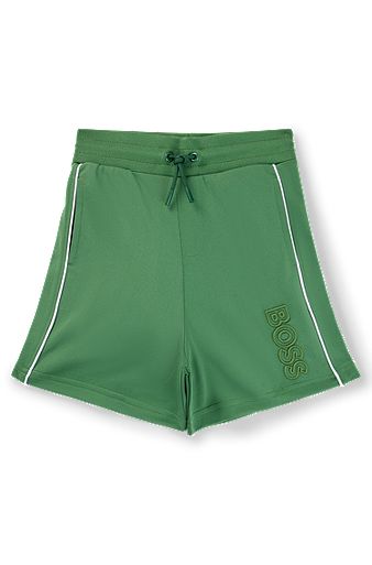 Kids' drawstring shorts with embroidered logo, Dark Green