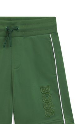 Kids' drawstring shorts with embroidered logo, Dark Green