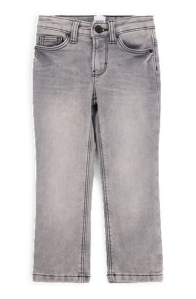 Jeans regular fit per bambini in denim a maglia grigio, A disegni