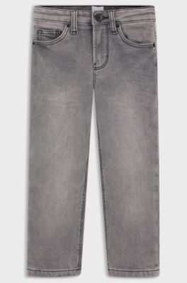 Kids' regular-fit jeans in grey knitted denim, Grey