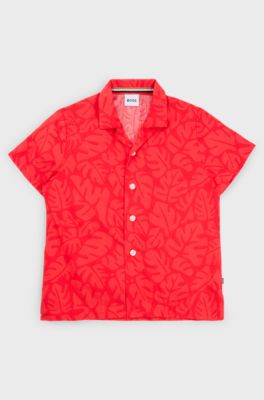 Kids' regular-fit shirt in leaf-print cotton, Red