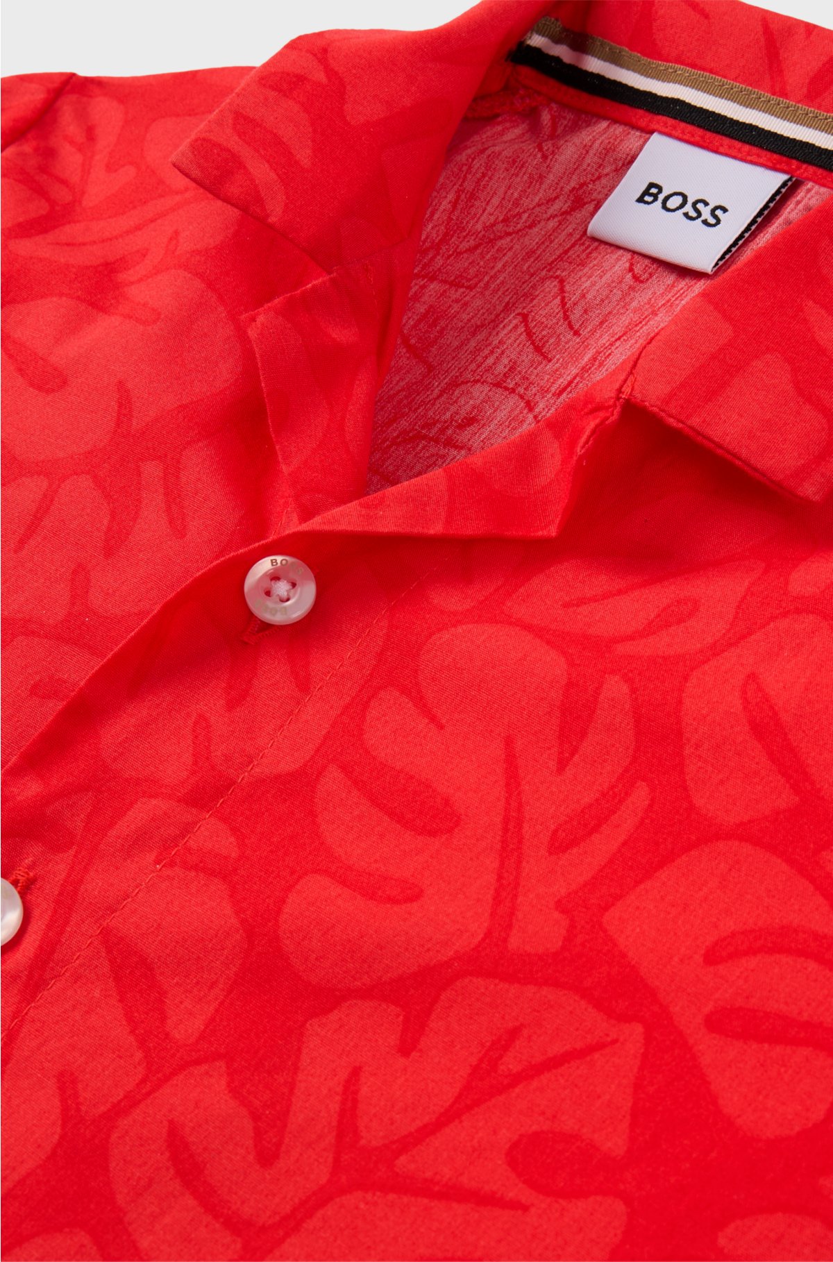 Kids' regular-fit shirt in leaf-print cotton, Red