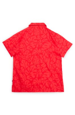 Kids' regular-fit shirt in leaf-print cotton, Red
