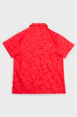 Kids' regular-fit shirt in leaf-print cotton, Red