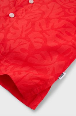 Kids' regular-fit shirt in leaf-print cotton, Red