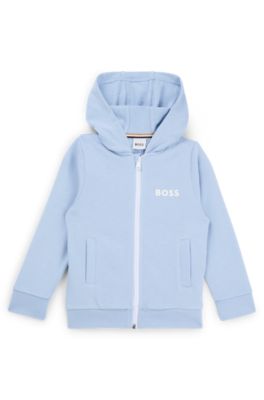 Kids' zip-up fleece hoodie with logo print, Light Blue