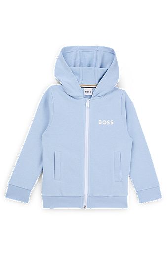 Kids' zip-up fleece hoodie with logo print, Light Blue
