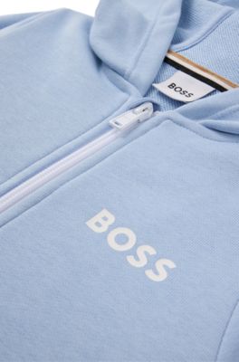 Kids' zip-up fleece hoodie with logo print, Light Blue