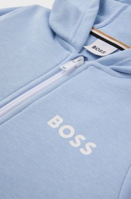 Kids' zip-up fleece hoodie with logo print, Light Blue