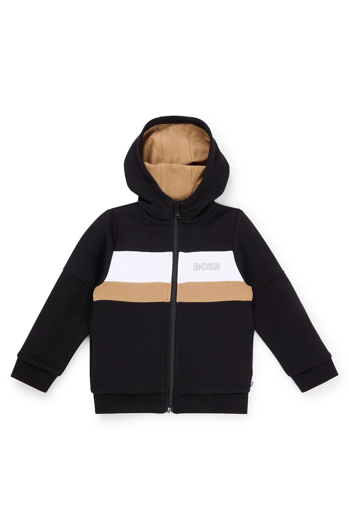 Kids' colour-blocked hoodie in cotton-blend fleece, Black
