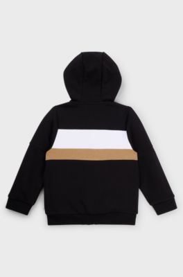 Kids' colour-blocked hoodie in cotton-blend fleece, Black