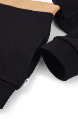 Felpa con cappuccio per bambini in pile di misto cotone a blocchi di colore, Nero