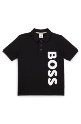 Kids' polo shirt in cotton piqu&eacute; with vertical logo, Black