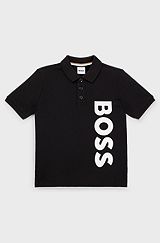 Kids' polo shirt in cotton piqué with vertical logo, Black