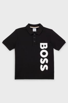 Kids' polo shirt in cotton piqu&eacute; with vertical logo, Black