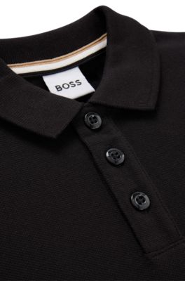 Kids' polo shirt in cotton piqu&eacute; with vertical logo, Black