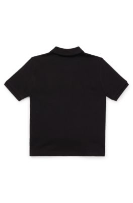 Kids' polo shirt in cotton piqu&eacute; with vertical logo, Black