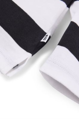 Kids-Longsleeve-Poloshirt aus Baumwolle mit Streifen, Schwarz