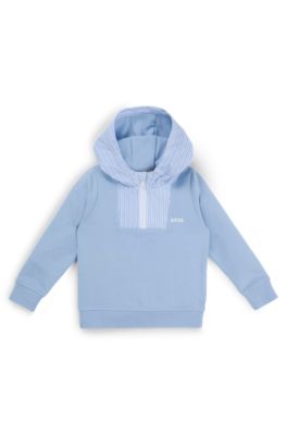 Kids' cotton-blend hoodie with striped hood, Light Blue