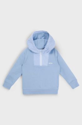 Kids' cotton-blend hoodie with striped hood, Light Blue