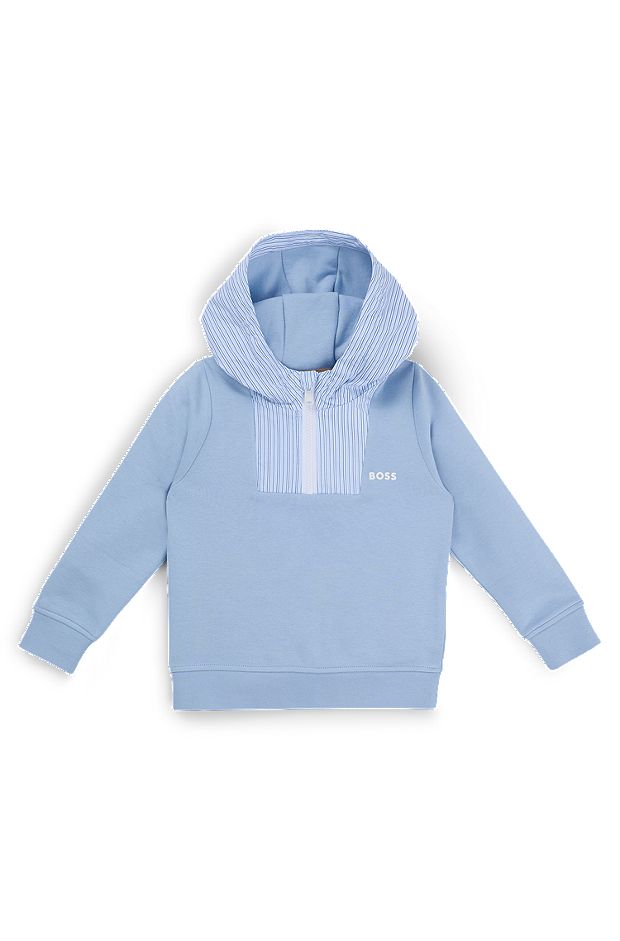 Kids' cotton-blend hoodie with striped hood, Light Blue