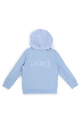 Kids' cotton-blend hoodie with striped hood, Light Blue