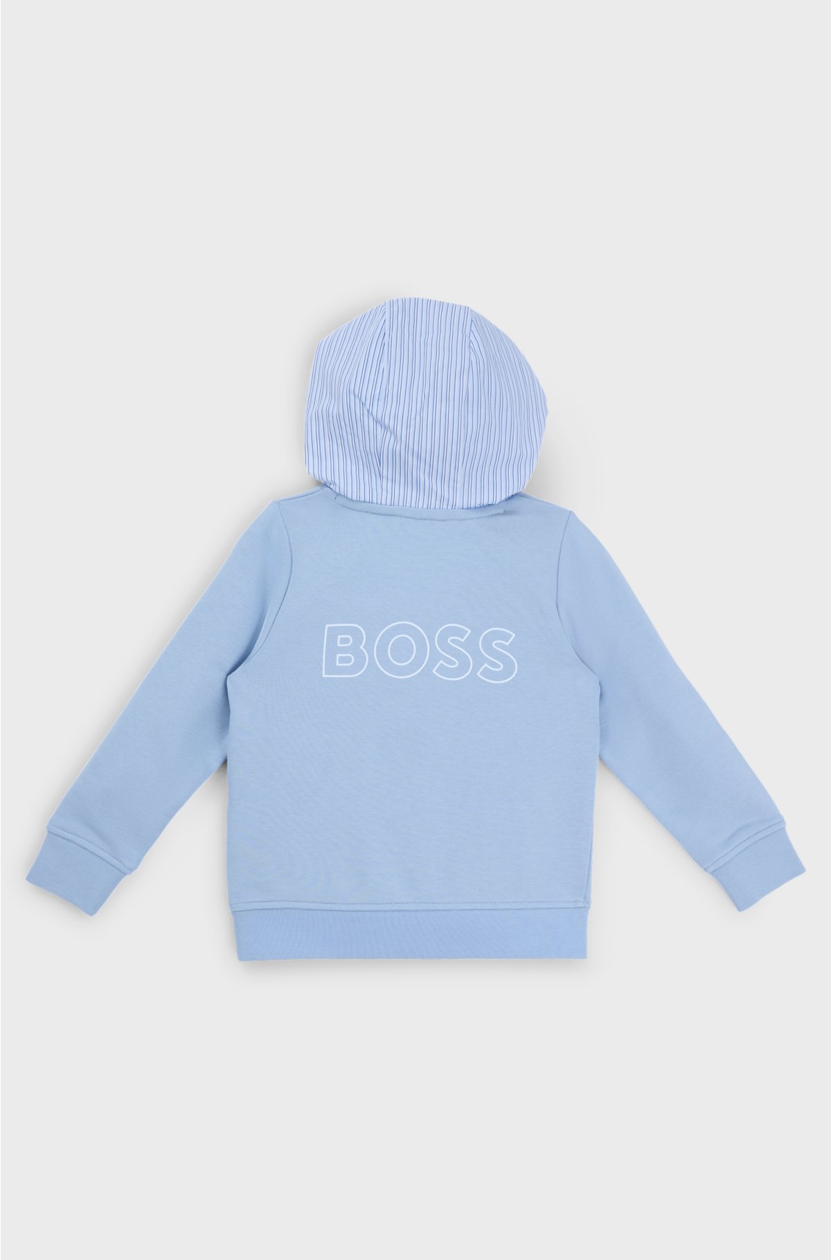 Kids' cotton-blend hoodie with striped hood, Light Blue