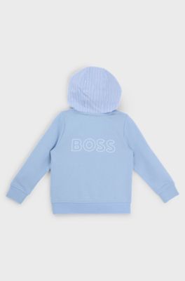 Kids' cotton-blend hoodie with striped hood, Light Blue