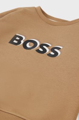 Kids' fleece sweatshirt with embossed logo, Brown