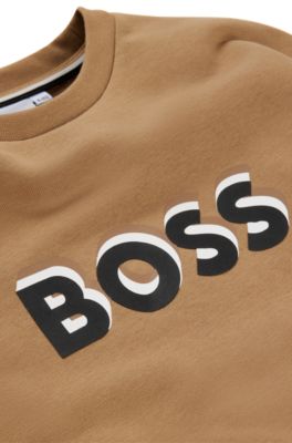 Kids' fleece sweatshirt with embossed logo, Brown