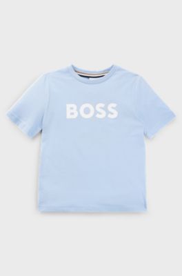 Kids' T-shirt in cotton jersey with logo print, Light Blue