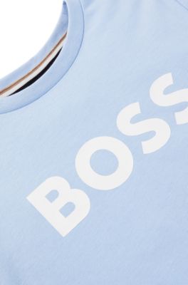 Kids' T-shirt in cotton jersey with logo print, Light Blue