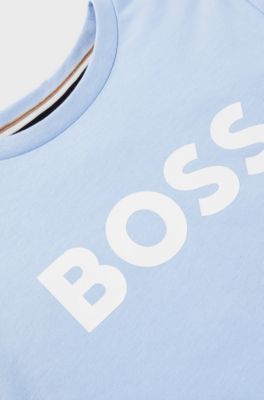 Kids' T-shirt in cotton jersey with logo print, Light Blue