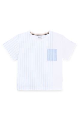 Kids' loose-fit T-shirt in striped and plain cotton, Light Blue