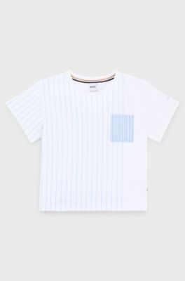 Kids' loose-fit T-shirt in striped and plain cotton, Light Blue