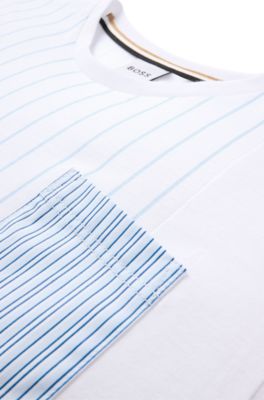 Kids' loose-fit T-shirt in striped and plain cotton, Light Blue